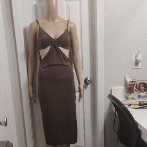 Brown Cut-Out Midi Dress